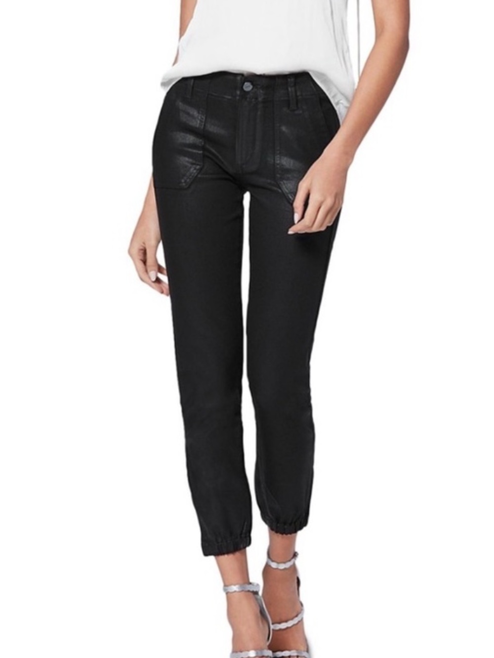 Paige Mayslie Jogger Ankle Pant/Jeans Size 29 Black Fog Luxe Coating Stretch